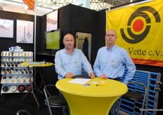 Dutch aluminium construction and engineering company De Vette CV recently extended its product range with the crop protection equipment. In the picture Hans de Vette and Henk Bot.