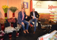 De heren van Kolster, Robert-Jan Kolster en Wouter den Hollander. Op de beurs niet veel bloemen, maar, weet Kolster, in bijvoorbeeld asperges wordt de teelt vaak afgewisseld met bijvoorbeeld heesters.